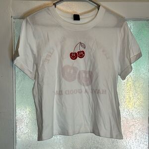 NWT Attitude Not Included Women’s White Cherry have a good day T-shirt size m